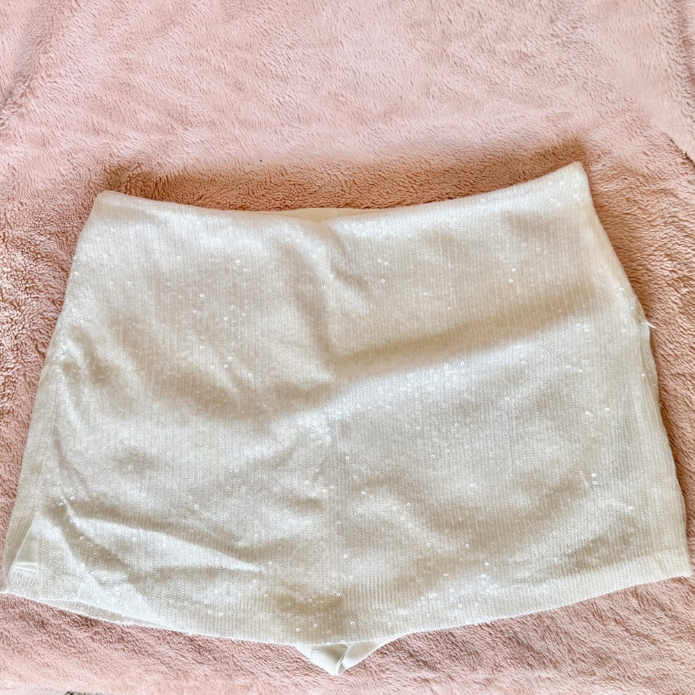 Express White Sequin Mini Skort